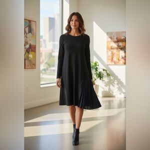 Black Midi Dress With Pleated Side Skirt